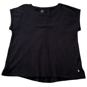T by Talbots Womens Black Cap Sleeve Activewear Top Pleated Back Size M